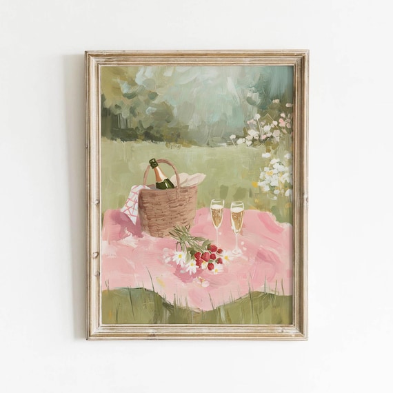Champagne Picnic Blanket Impressionist Summer Meadow Wall Art