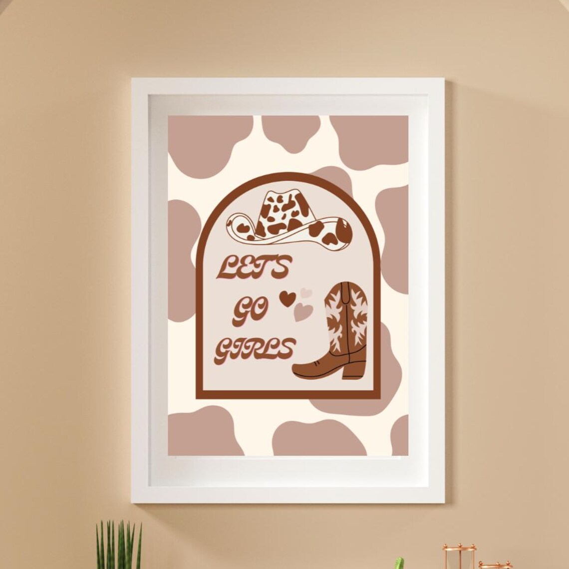 Let's Go Girls Western Cowboy Boots Hat Retro Cowgirl Style Print