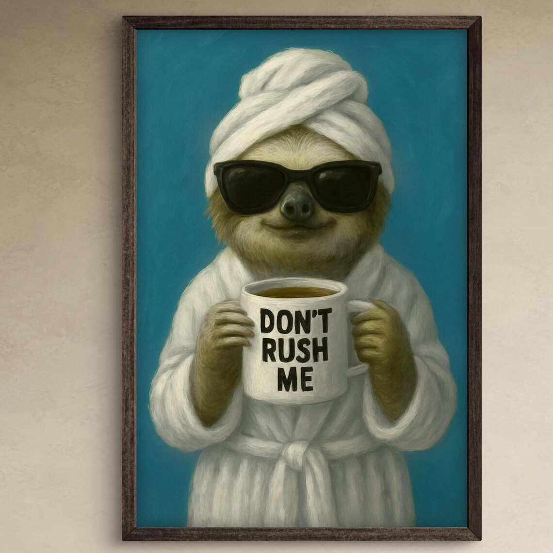 Sloth Coffee Wall Art Funny Trendy Animal Artwork For Dorm Or Kitchen Decor