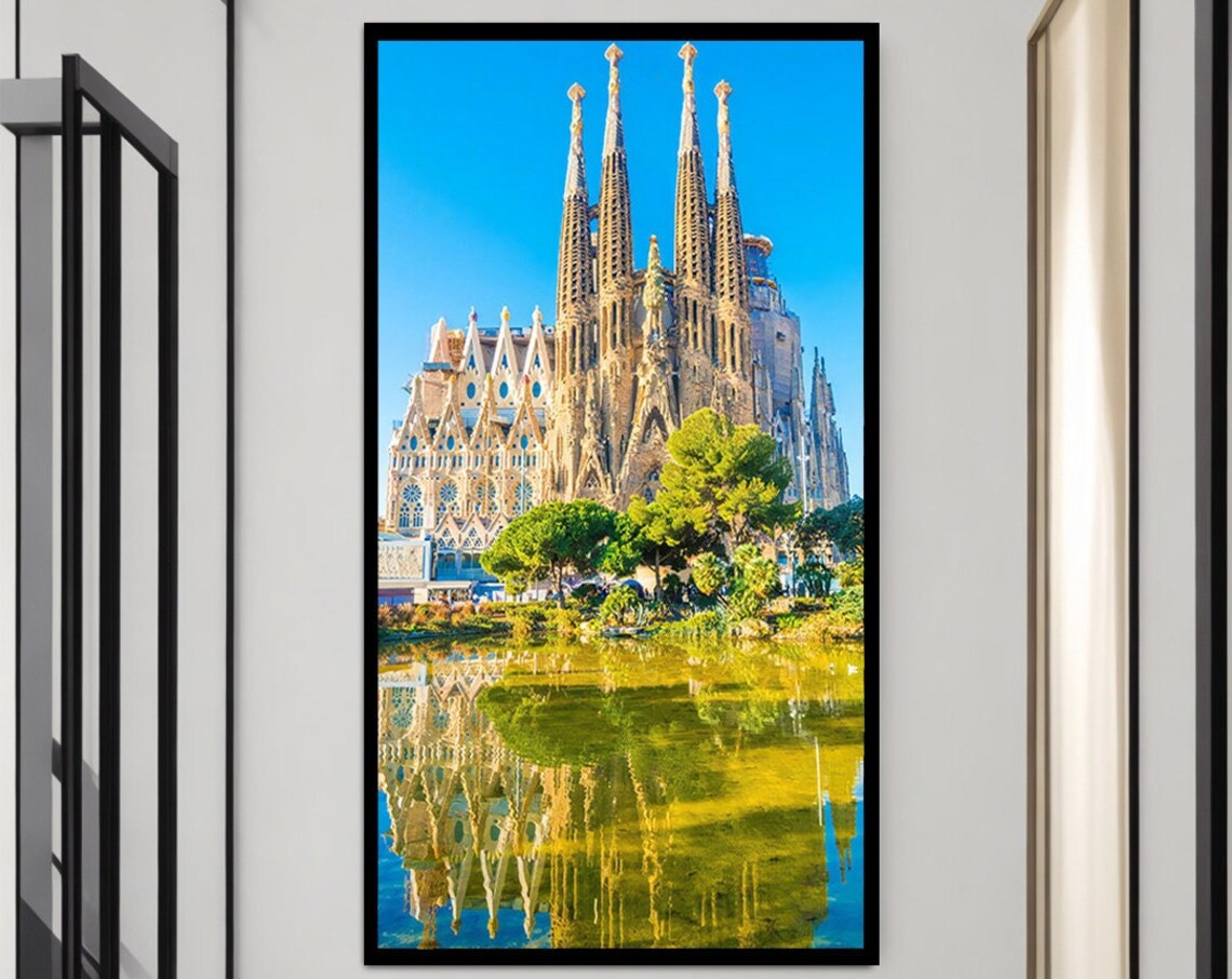 Sagrada Familia Barcelona Reflection Gaudi Cathedral Travel Poster
