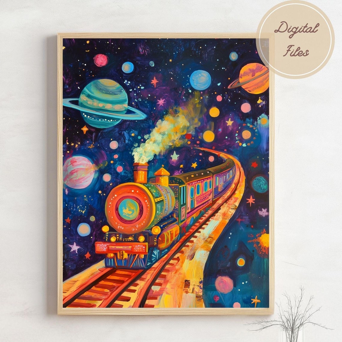 Cosmic Space Train Journey Through Planets and Stars Kids Poster
