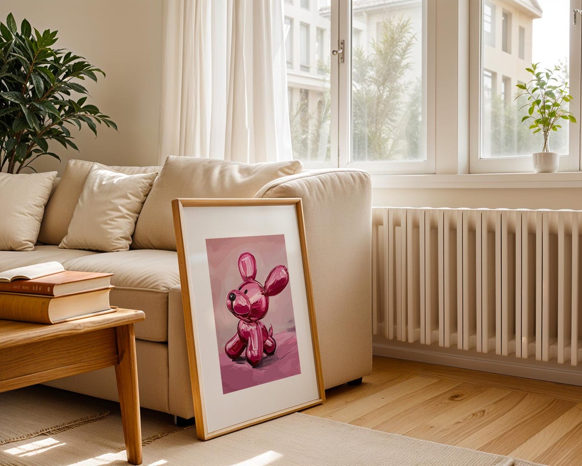 Cute Pink Balloon Dog Print Balloon Puppy Poster Dog Vintage Wall Art Retro Painting Bedroom Decor Teens Trendy Girl Room Wall Decor - Image 3