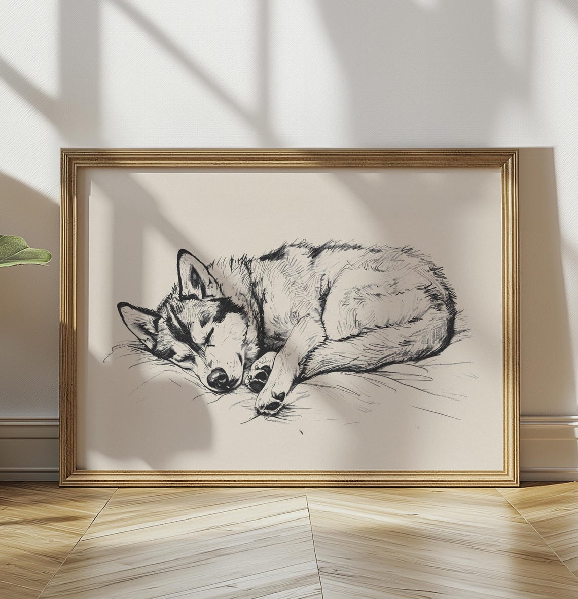 Husky Nursery Retro Print Girls Room Vintage Decor Sleeping Dog Wall Art Boys Room Sketch Baby Nursery Art Dog Drawing Dog Painting - Image 3