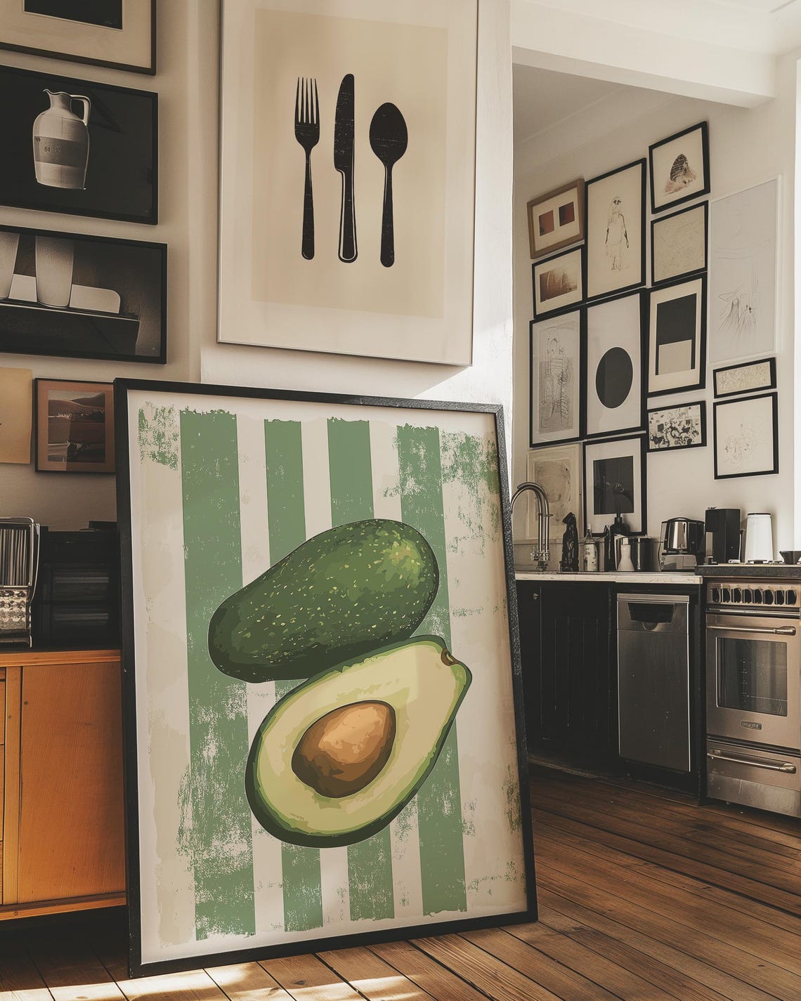Retro Avocado Print Avocado Wall Art Kitchen Drawing Trendy Poster Art Farmhouse Kitchen Painting Vintage Kitchen Art Fruit Wall Decor - Image 3