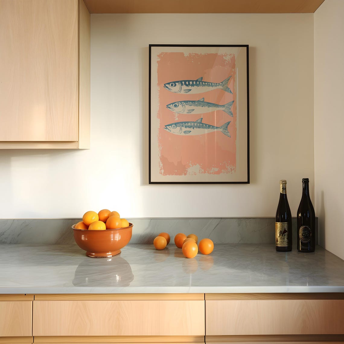 Japanese Poster Art Trendy Blue Fish Print Mackerel Vintage Pink Wall Decor Farmhouse Poster Kitchen Food Drawing Retro Kitchen Art - Image 2