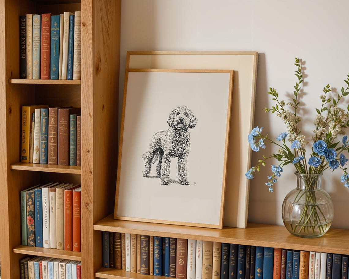 Goldendoodle Poster Dog Vintage Print Dog Wall Art Decor Antique Vintage Painting Country Wall Art Dog Drawing Farmhouse Print - Image 2