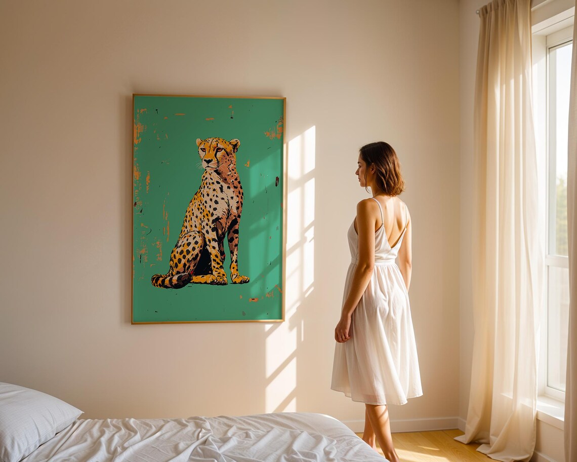 Cheetah Portrait On Distressed Teal Grunge Vintage Safari Poster - Image 3