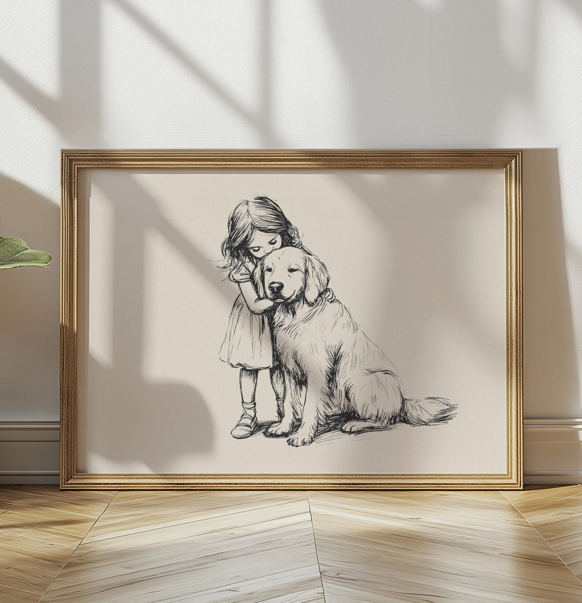 Girl And Golden Retriever Nursery Print Dog Vintage Poster Girls Nursery Art Retro Dog Drawing Dog Art Sketch Baby Room Wall Decor - Image 3