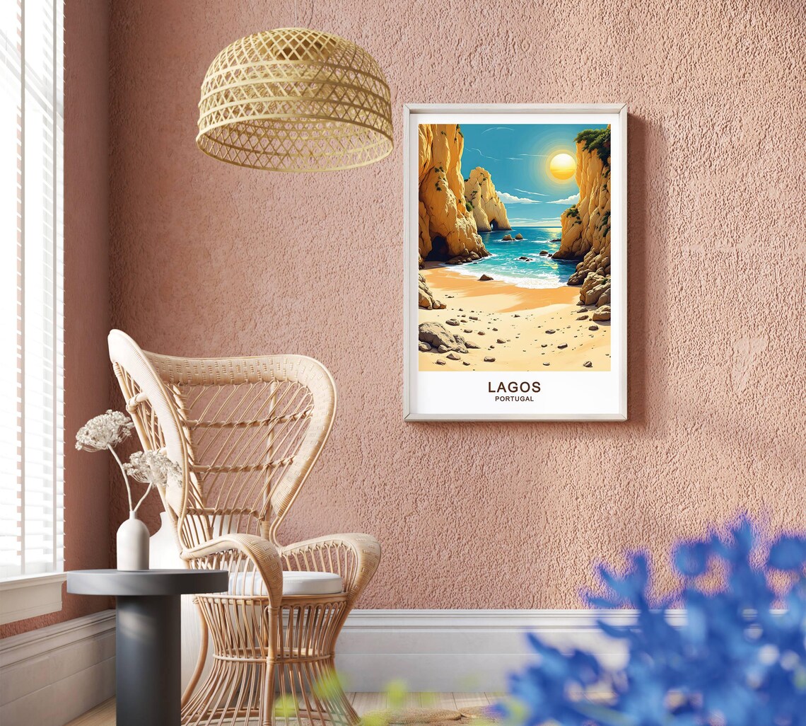 Lagos Portugal Golden Cliffs Hidden Cove Beach Turquoise Sea Coast Poster - Image 2