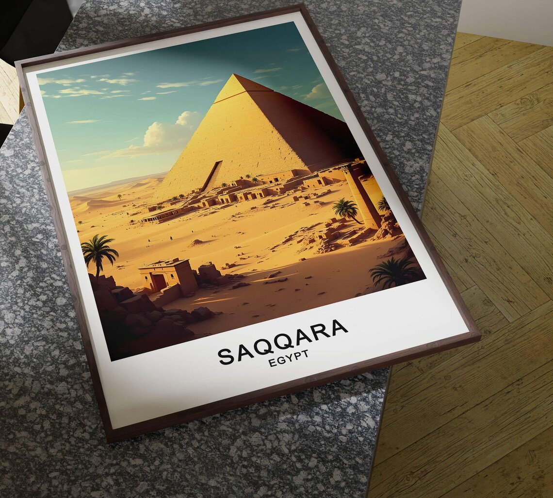 Saqqara Egypt Ancient Desert Pyramid Golden Sun Landscape Poster - Image 4