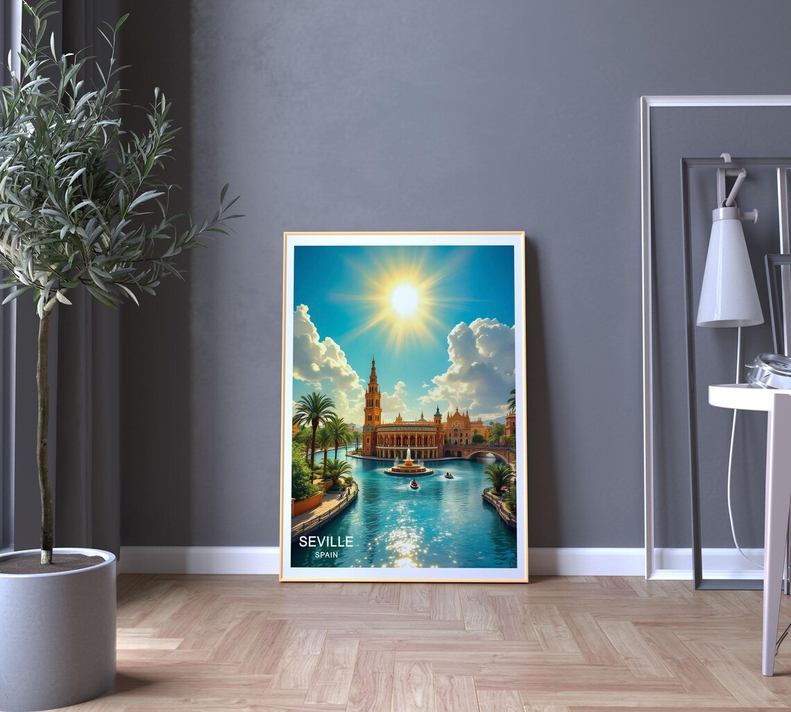 Seville Spain Plaza de Espana Canal Fountain Palm Sunny Travel Poster - Image 5