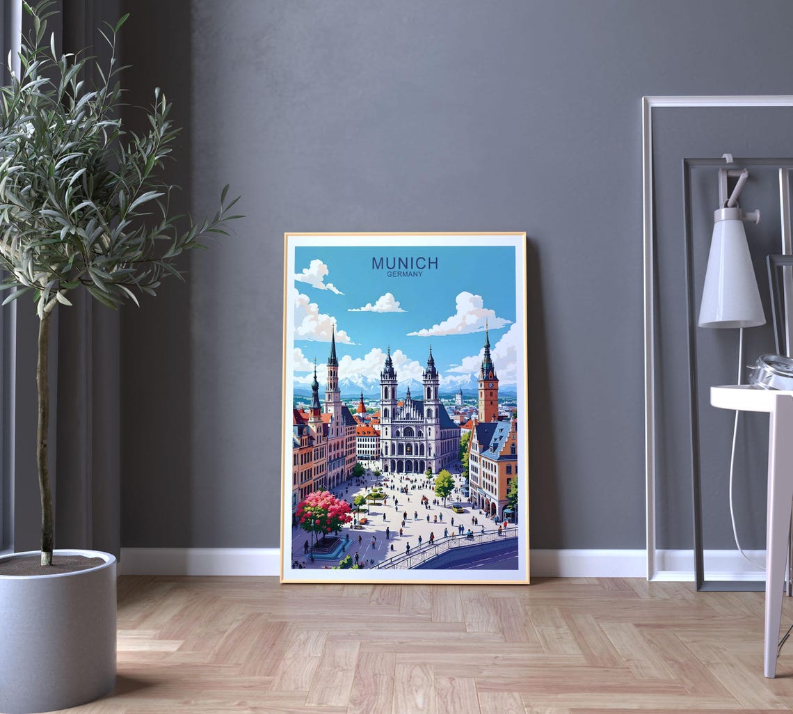 Munich Germany Old Town Square Cathedral Alpine Mountain View Poster - Image 5