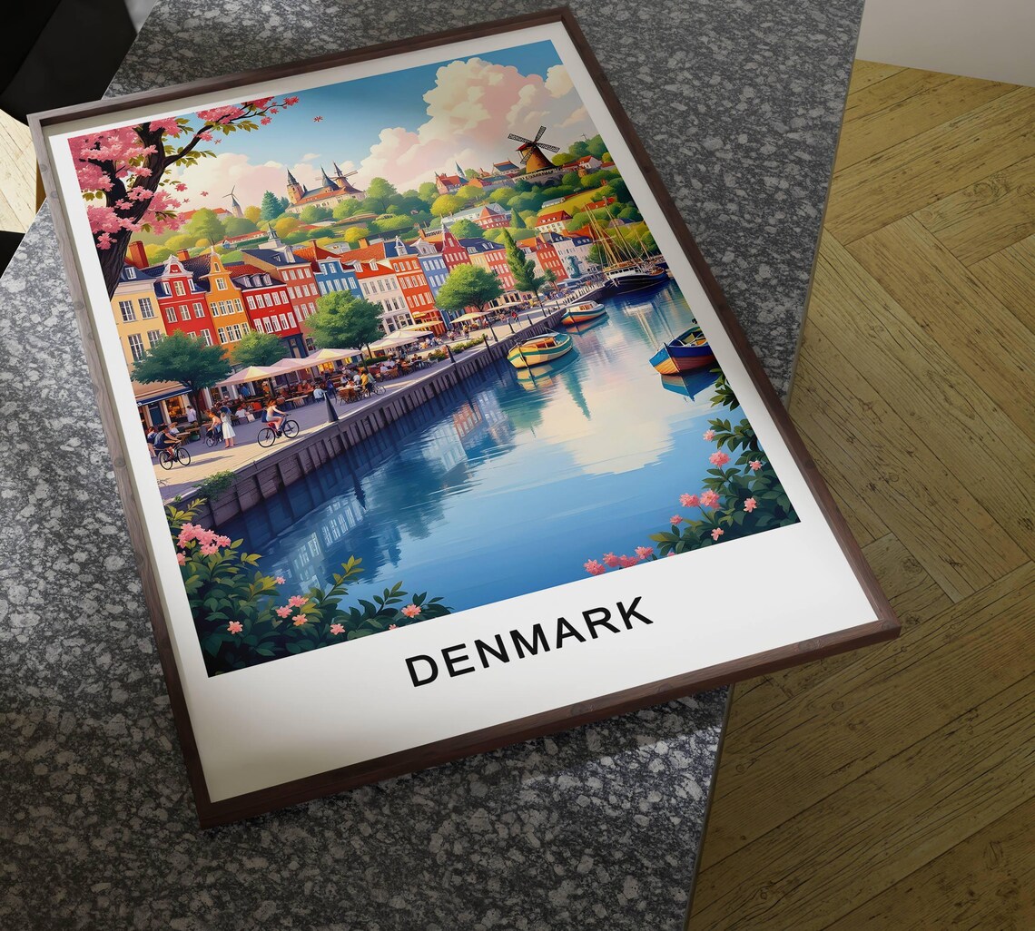 Denmark Nyhavn Colorful Harbor Boats Cherry Blossom Spring Scenery Poster - Image 4