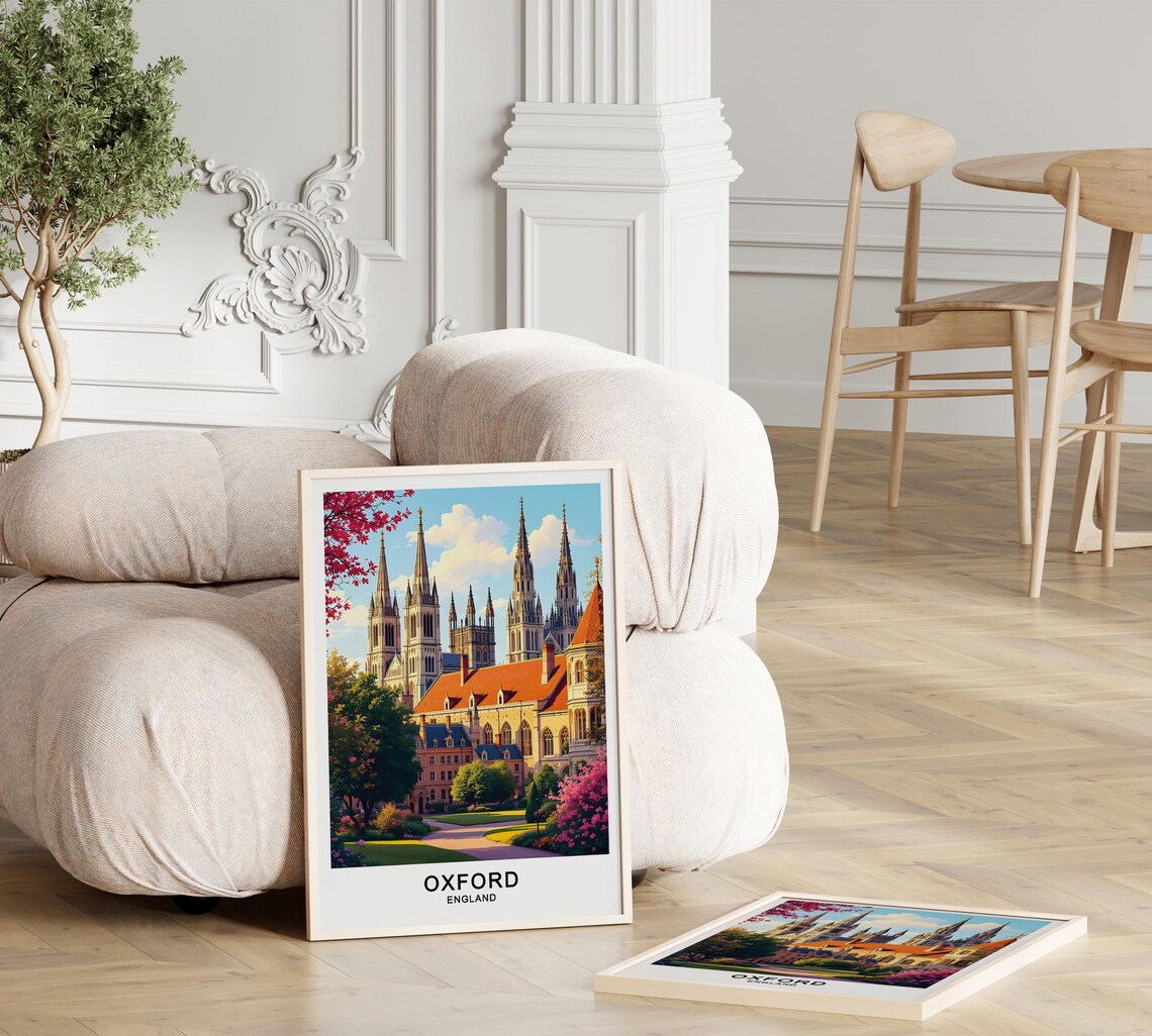 Oxford England Gothic Spires College Gardens Spring Blossom Poster - Image 2