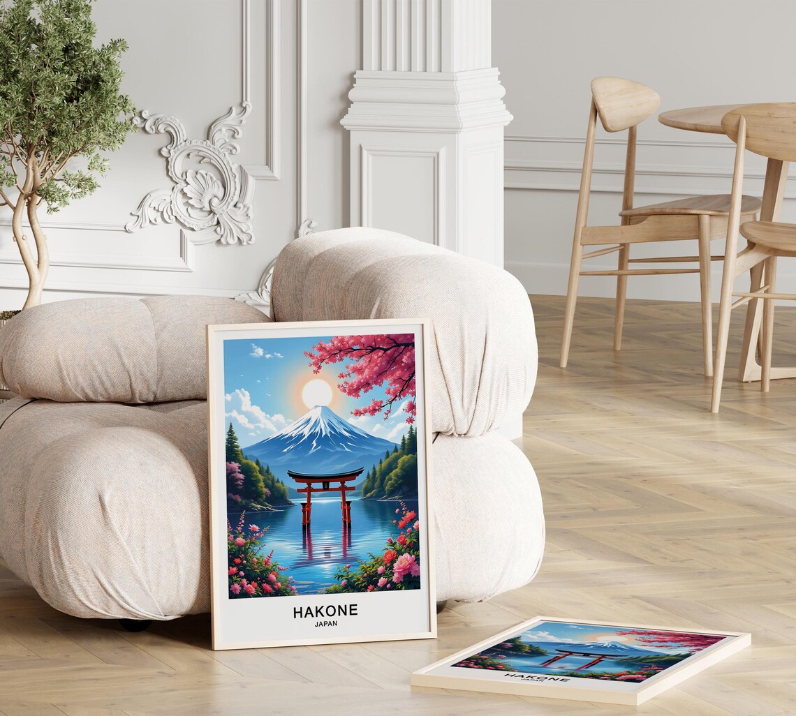 Hakone Japan Mount Fuji Red Torii Gate Lake Ashi Cherry Blossom Poster - Image 3