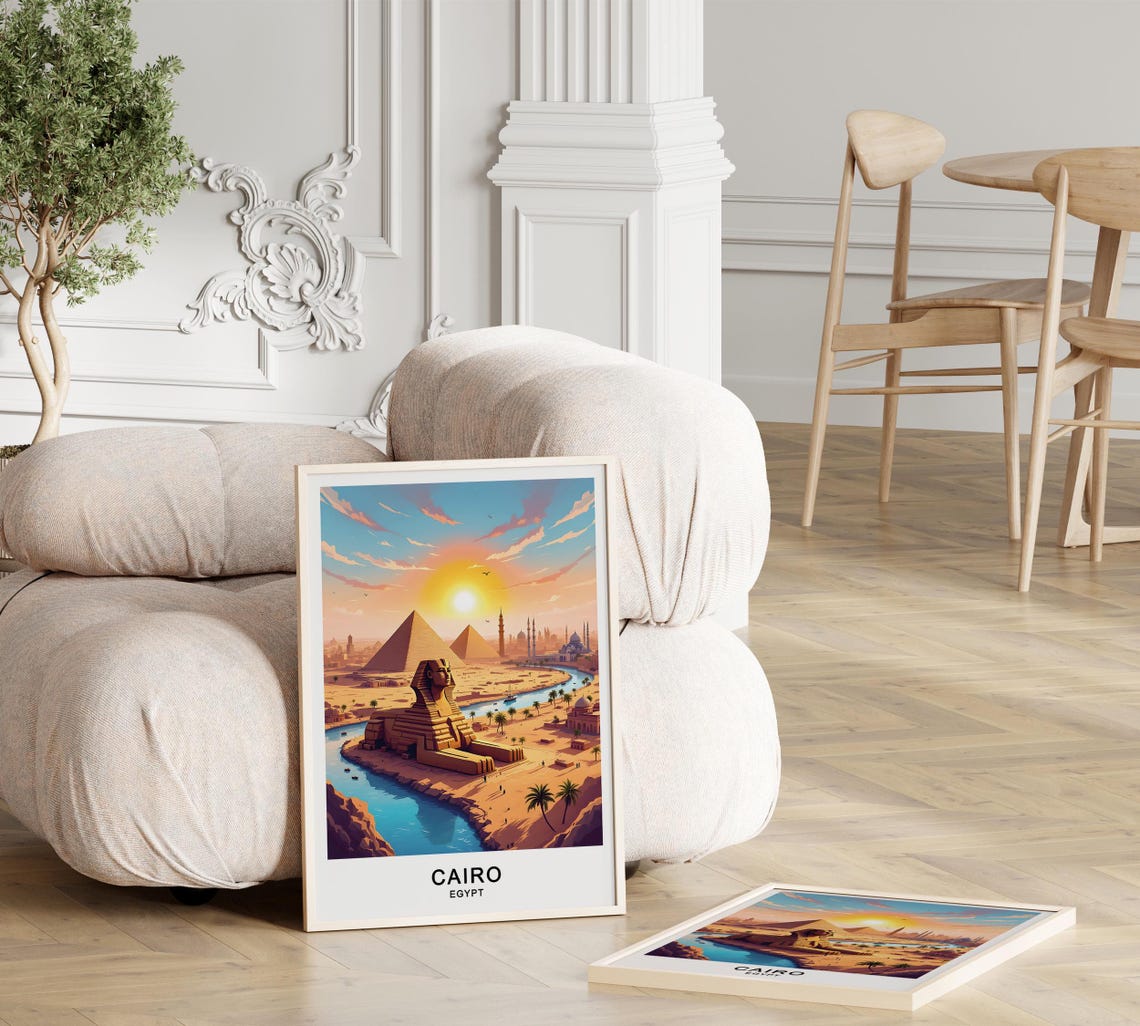 Cairo Egypt Great Sphinx Pyramids Nile Sunset Ancient Wonders Poster - Image 3