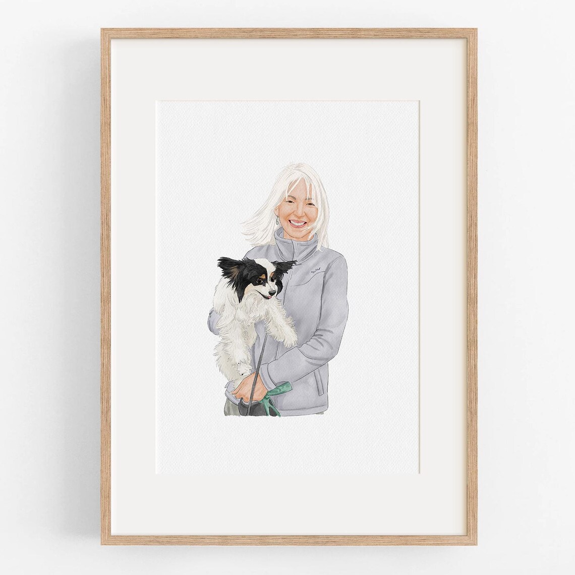 Woman Holding Small Black and White Dog Custom Portrait Poster