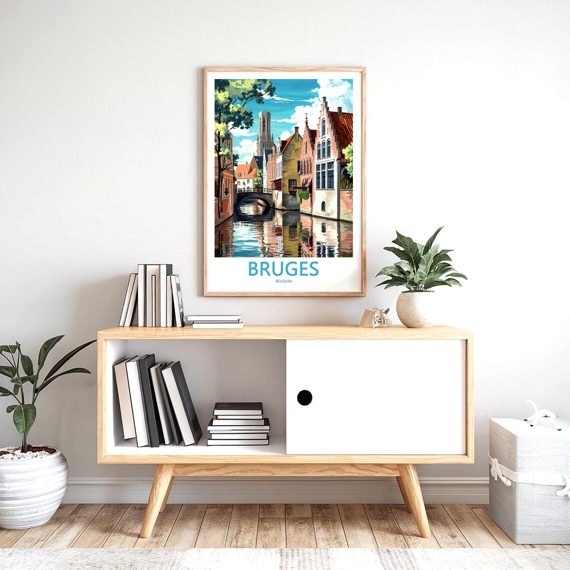Bruges Summer Canal View with Belfry Tower Belgium Travel Poster - Image 2