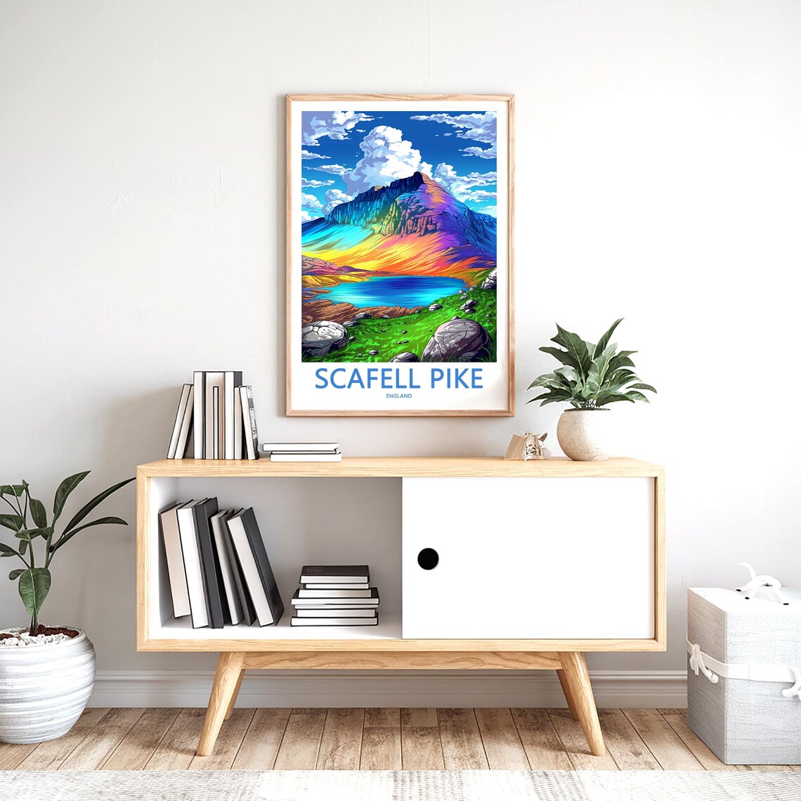 Scafell Pike England Vivid Sunset Hues Over Craggy Lake Poster - Image 2