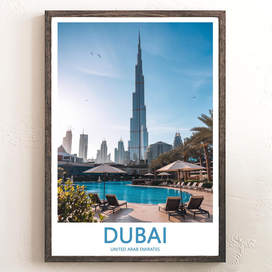 Dubai Burj Khalifa Resort Pool with Sun Loungers Photo Poster