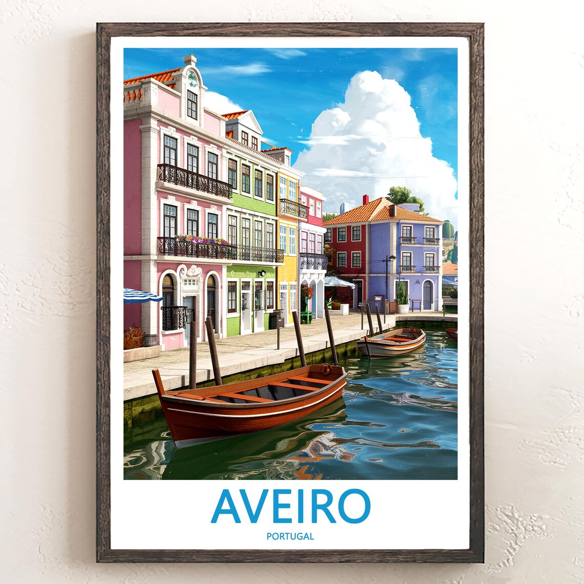 Aveiro Portugal Pink Art Nouveau Facades Canal Boats Travel Poster
