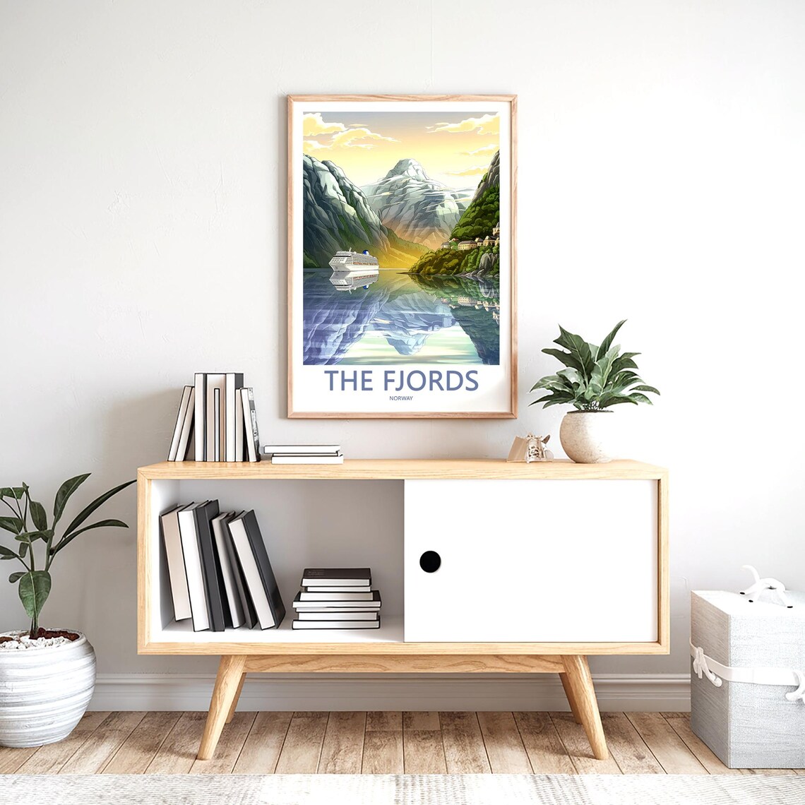Norwegian Fjords Cruise Ship Among Cliffs Retro Travel Poster - Image 2