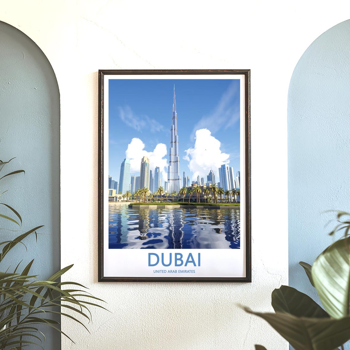 Dubai Burj Khalifa Deep Blue Sky Lake Reflection Photo Poster - Image 3