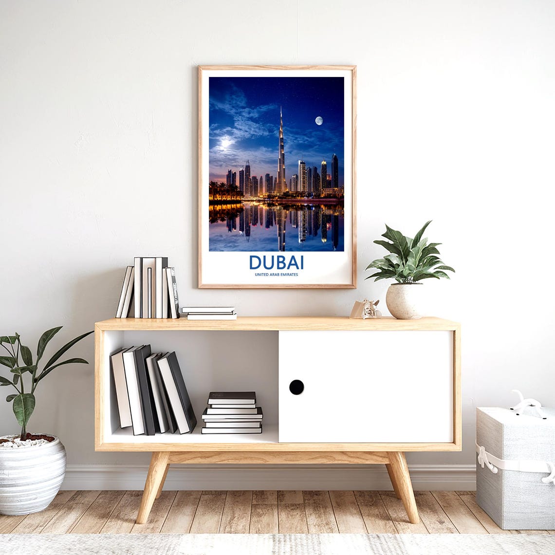 Dubai Burj Khalifa Midnight Moon with Deep Blue Reflection Poster - Image 2