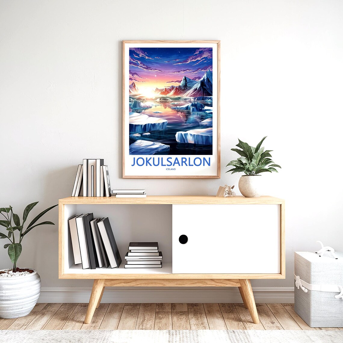 Jokusarlon Iceland Pink Sunset Over Frozen Lagoon Art Poster - Image 2