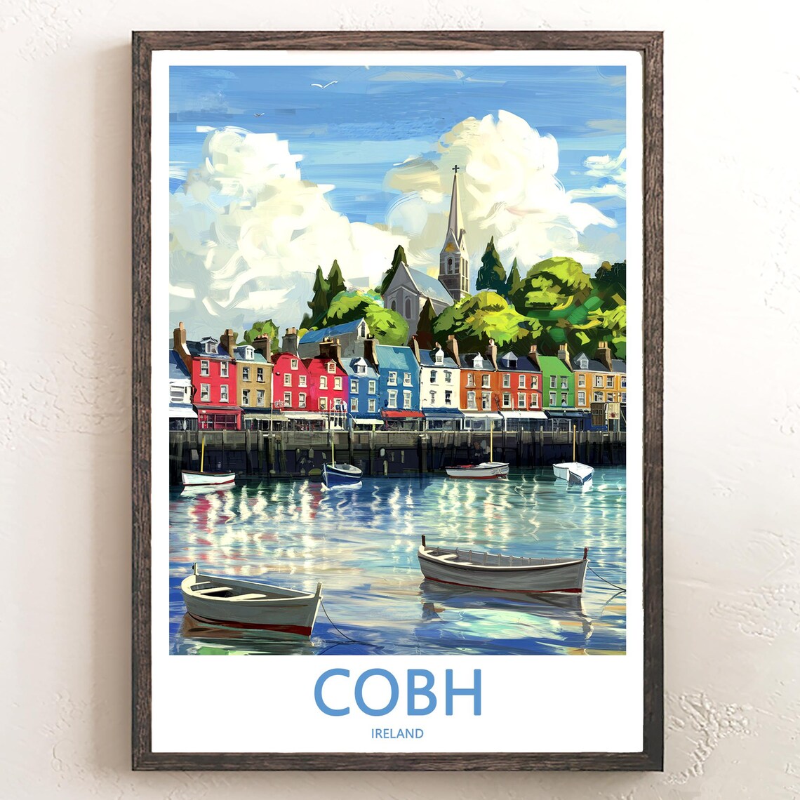 Cobh Ireland Colorful Waterfront Houses Painted Travel Poster