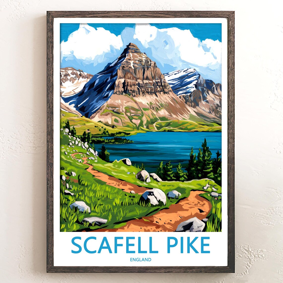 Scafell Pike England Snow Capped Summit Trail to Blue Lake Poster
