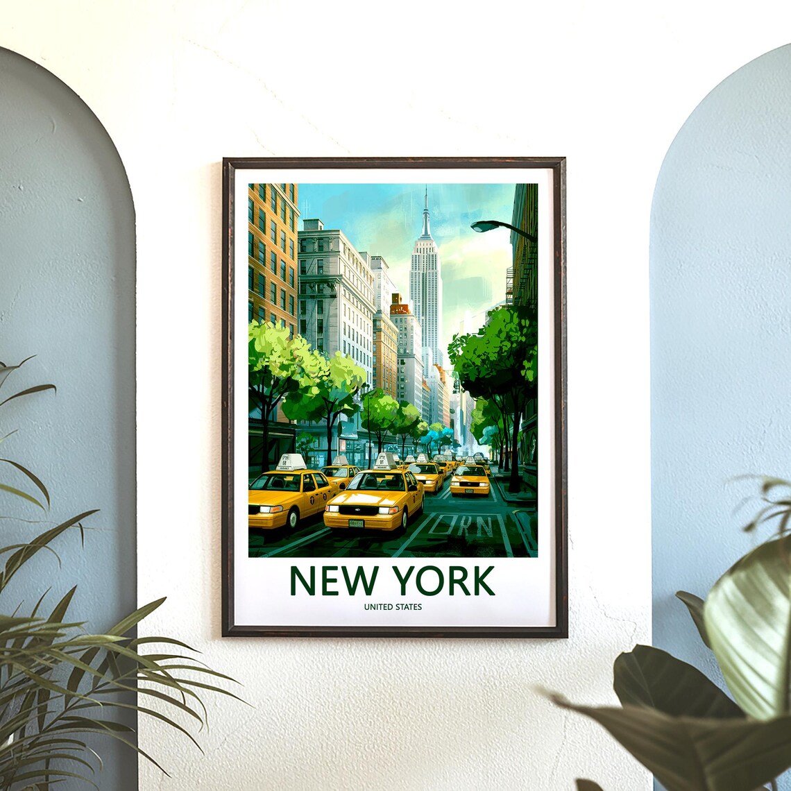 New York Yellow Taxis Empire State Building Street Travel Poster - Image 3