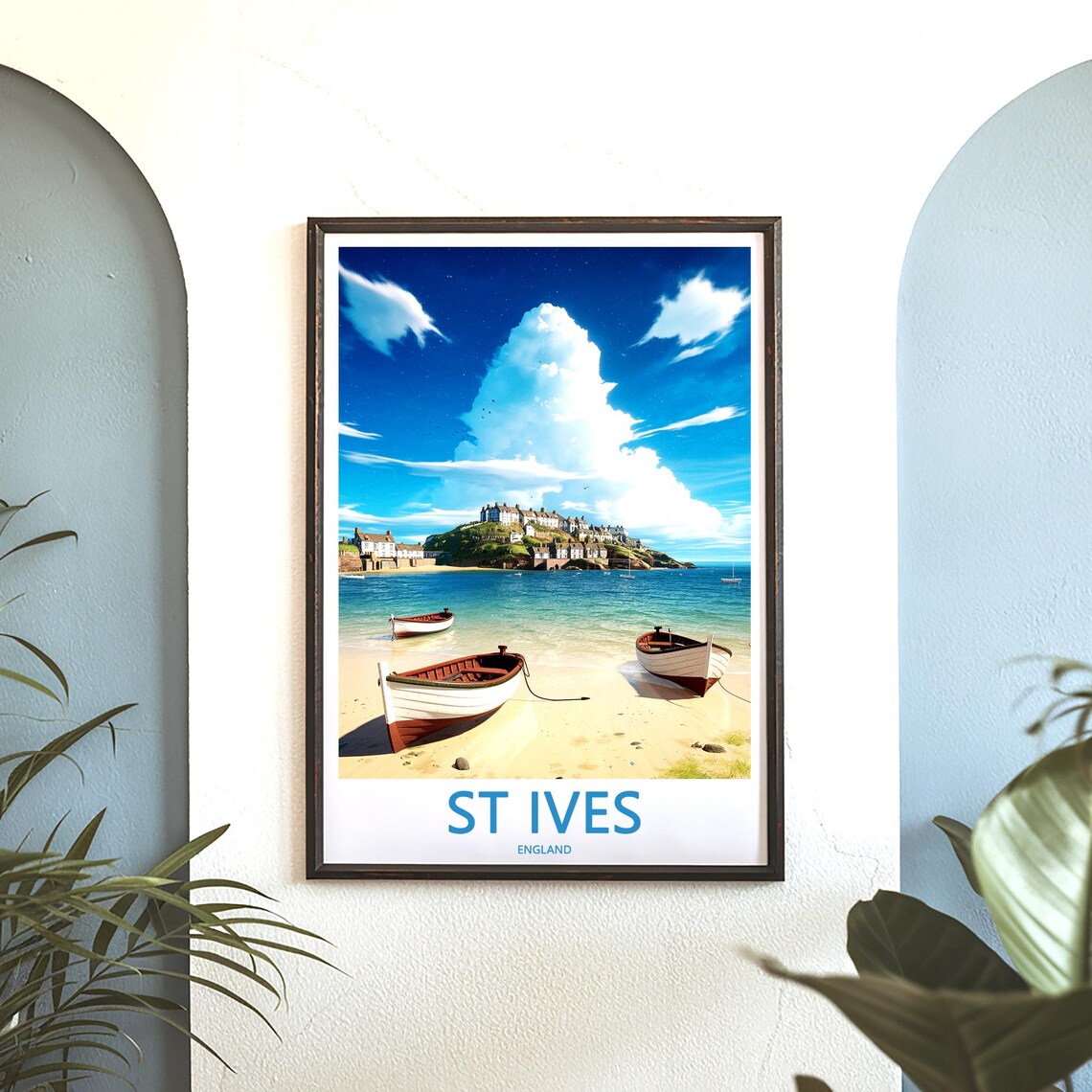 St Ives England Sunny Wooden Boats Beached on Golden Sand Poster - Image 3