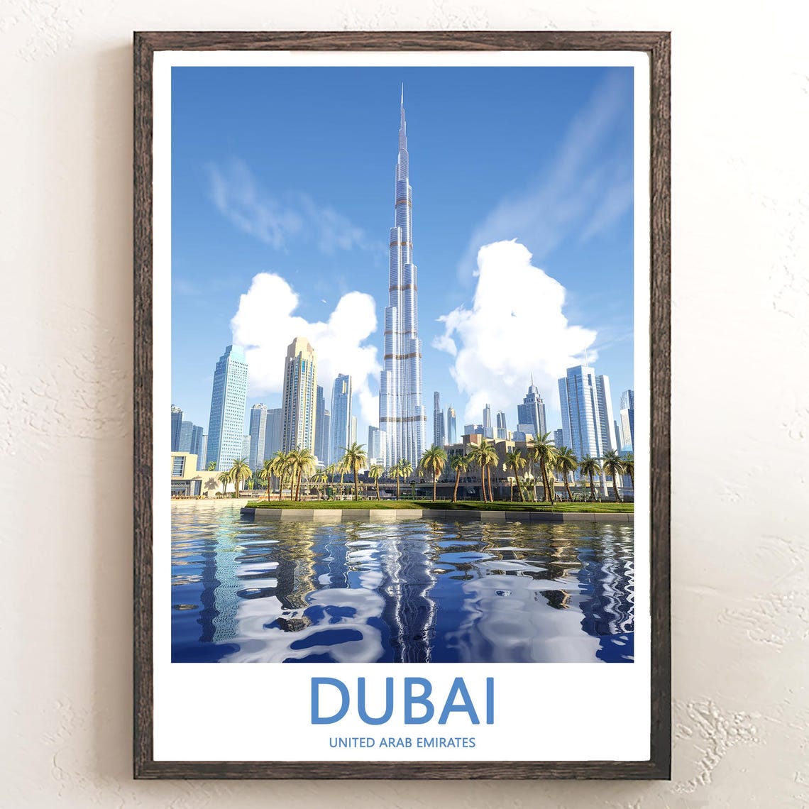 Dubai Burj Khalifa Deep Blue Sky Lake Reflection Photo Poster