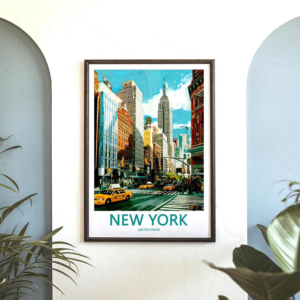 New York Street Scene Yellow Taxis Empire State Building View Poster - Image 3