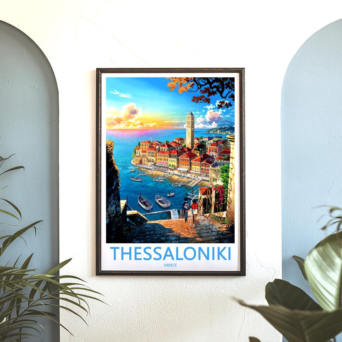 Thessaloniki Greece Sunset Harbor View From Cliff Steps Poster - Image 3