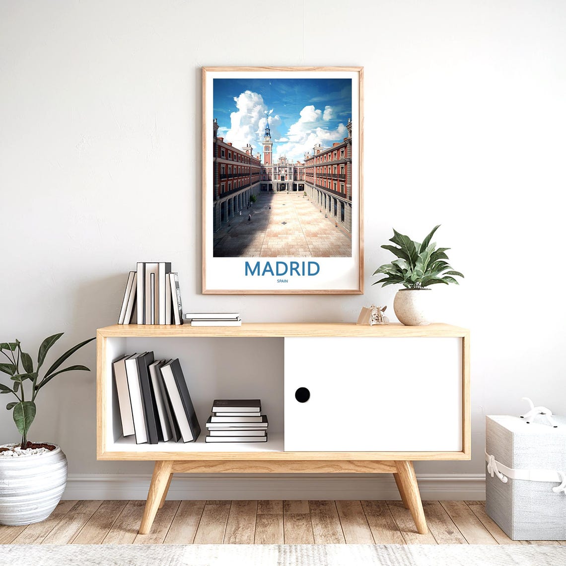 Madrid Plaza Mayor Historic Clock Tower Bright Blue Sky Poster - Image 2