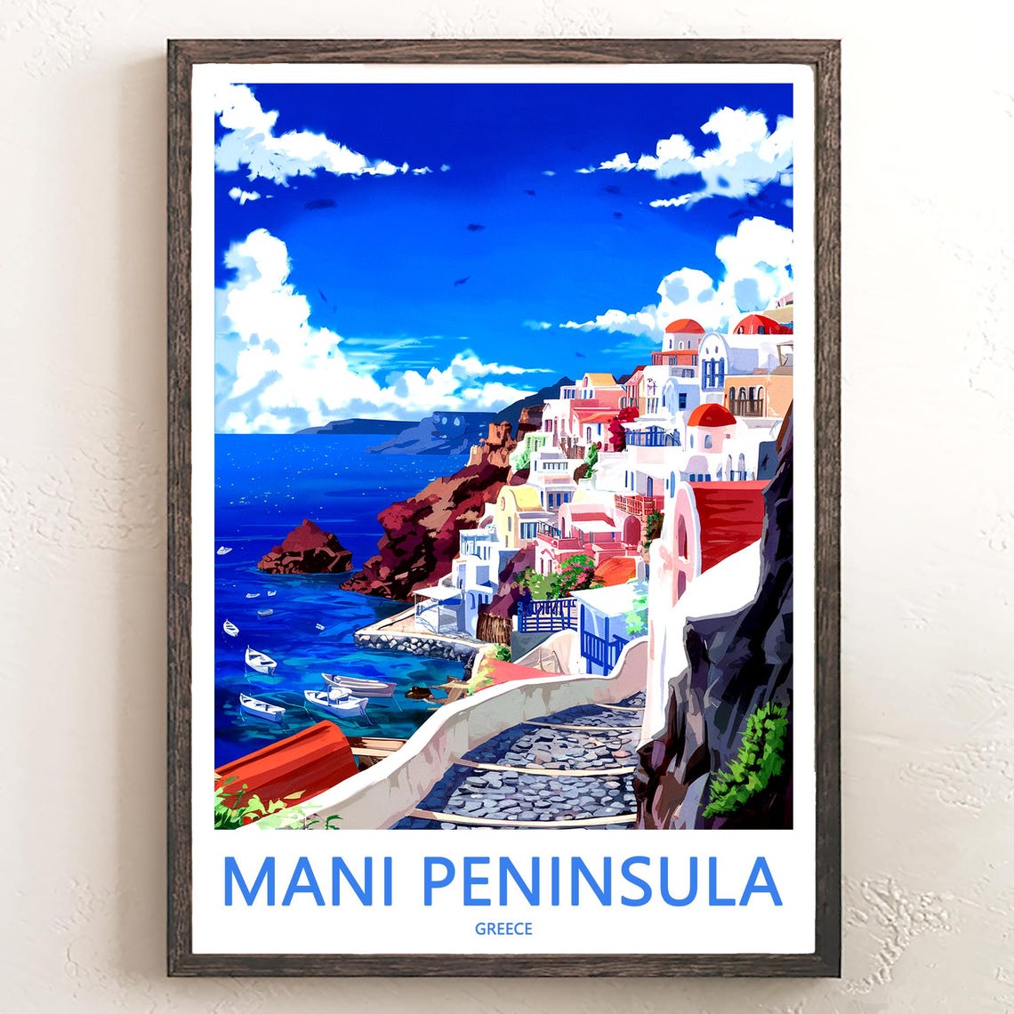 Mani Peninsula Greece Hillside Village and Cobblestone Stairway Poster