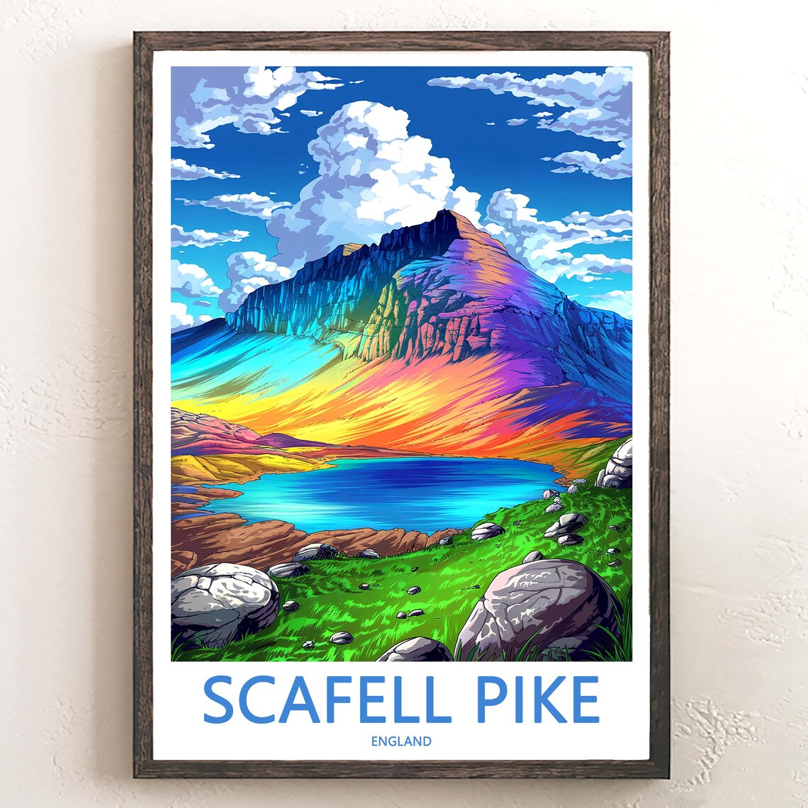 Scafell Pike England Vivid Sunset Hues Over Craggy Lake Poster