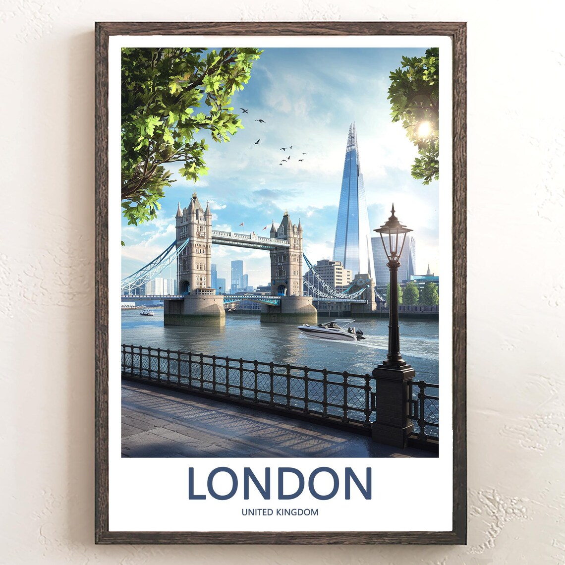 Tower Bridge and The Shard on a Sunny Riverside Travel Poster