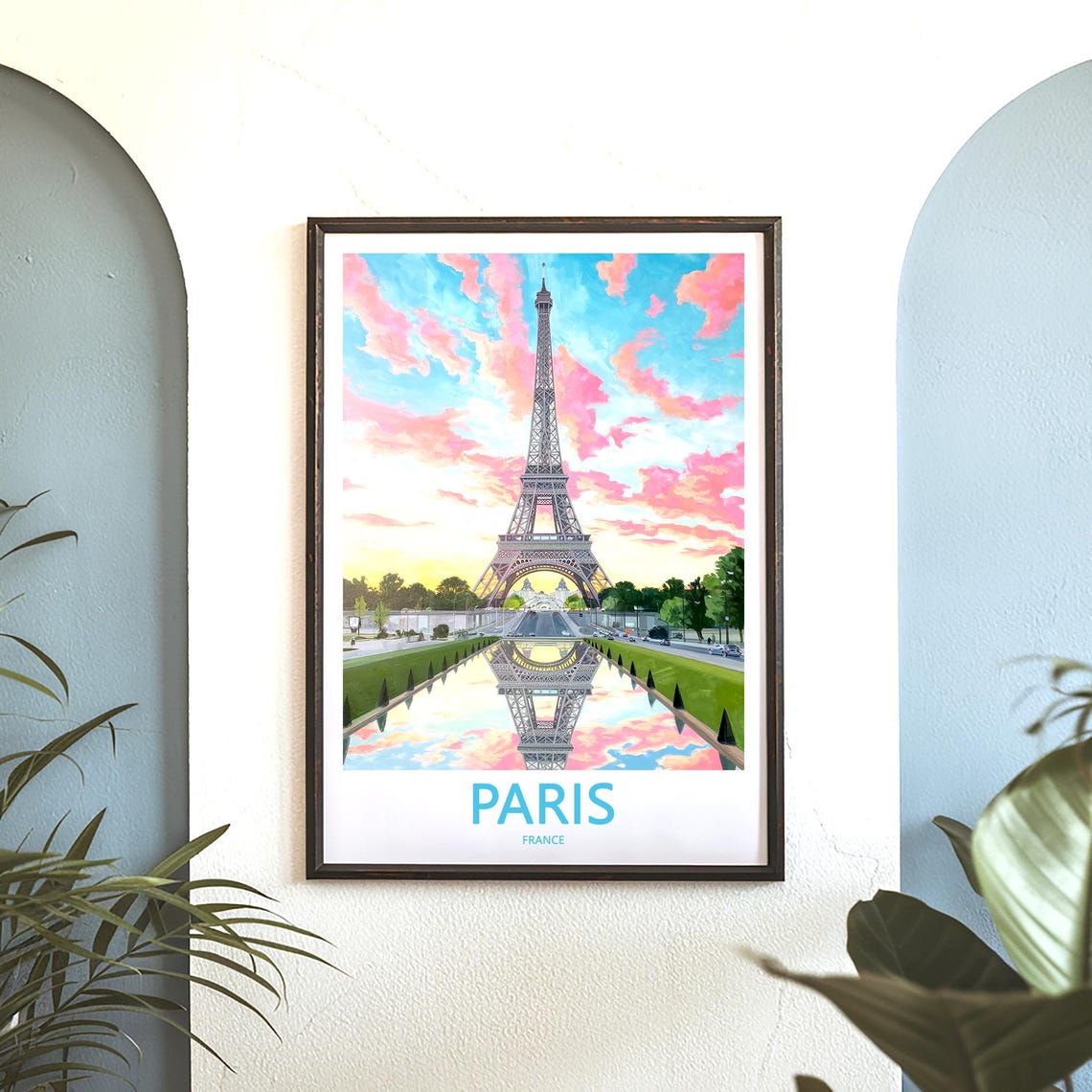 Paris Eiffel Tower Mirror Pool Pink Sunset Reflection Poster - Image 3