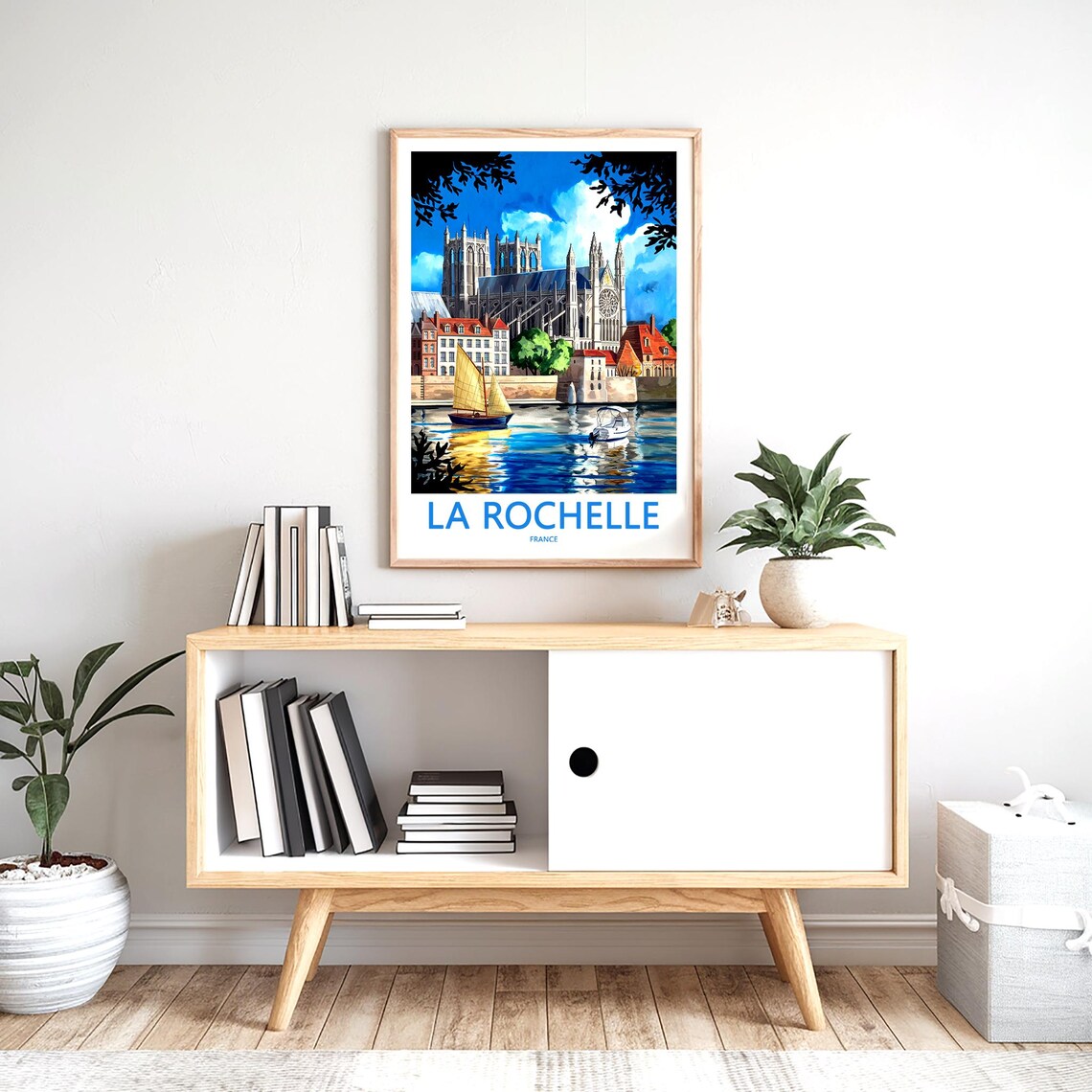La Rochelle France Harbor Sailboats and Gothic Cathedral Art Poster - Image 2