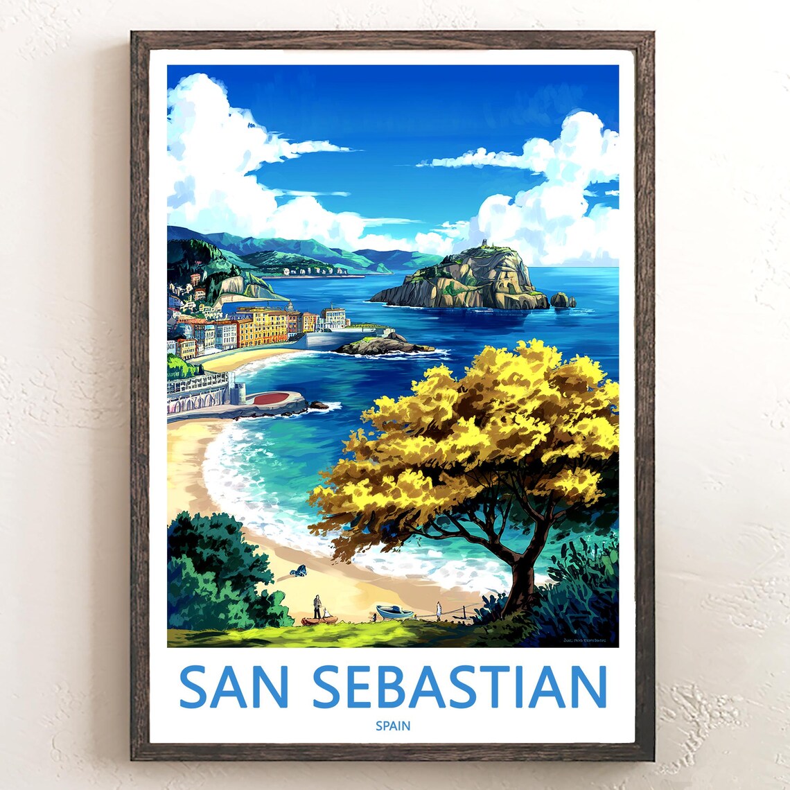 San Sebastian Bay Island View Golden Tree Beach Travel Poster