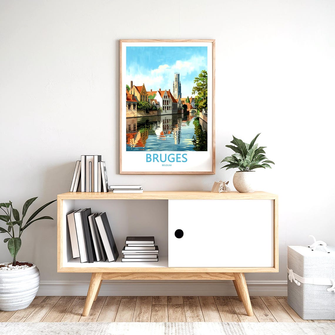 Bruges Belgium Canal Slender Tower Blue Sky Reflection Poster - Image 2