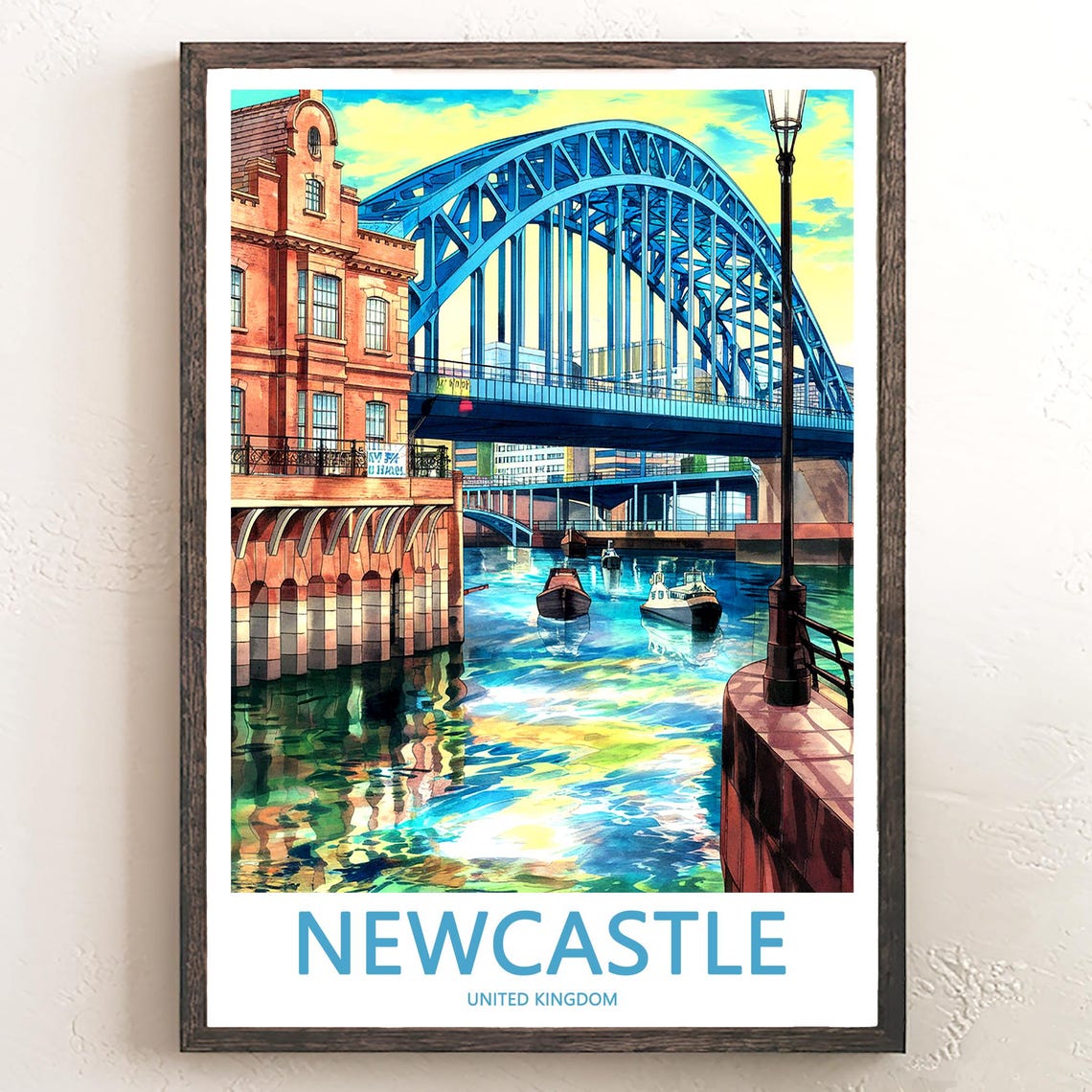 Newcastle United Kingdom Sunny Tyne Bridge Boats River Tyne Poster