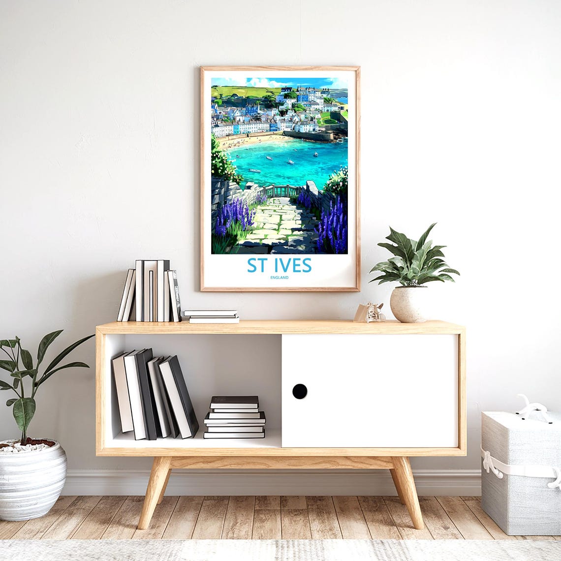 St Ives England Scenic Lavender Lined Stone Steps to Harbor Poster - Image 2