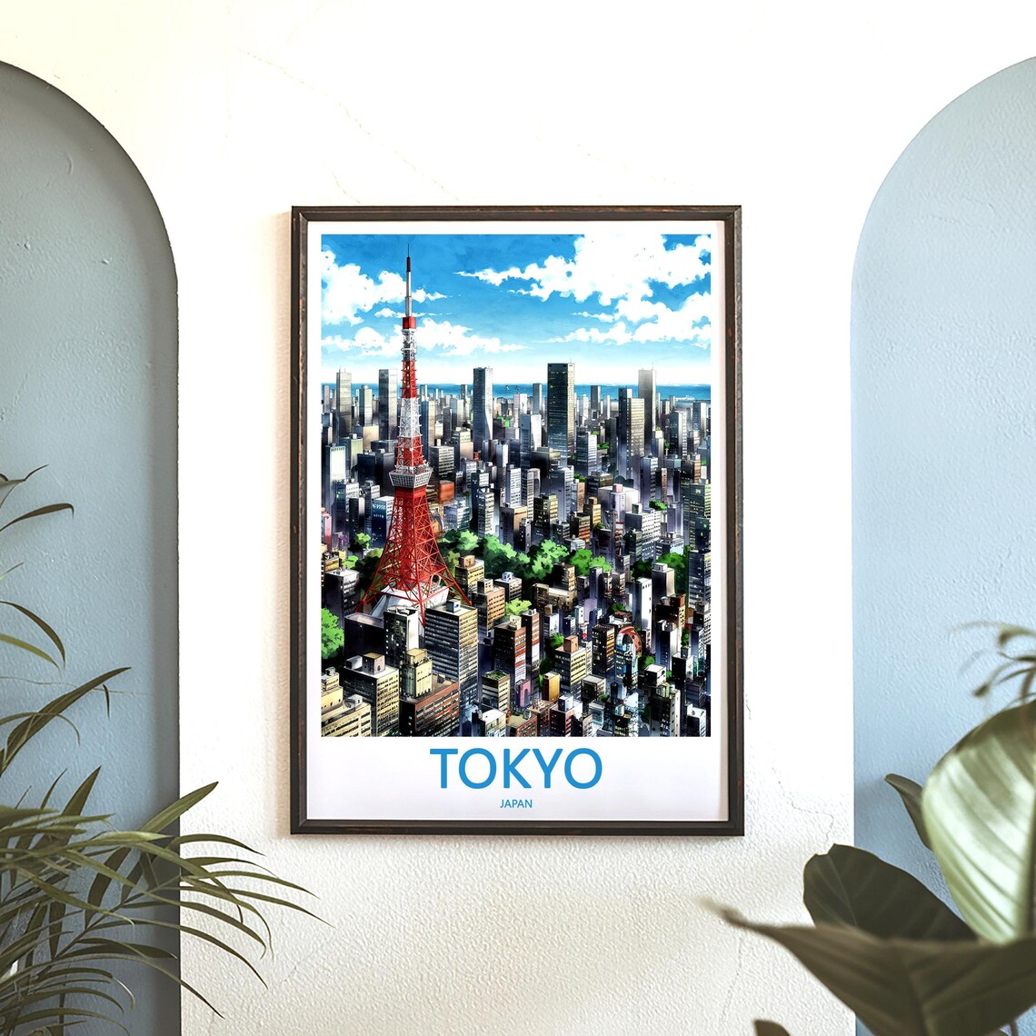 Tokyo Tower Anime Illustration Bright Blue Sky Japan Travel Poster - Image 3