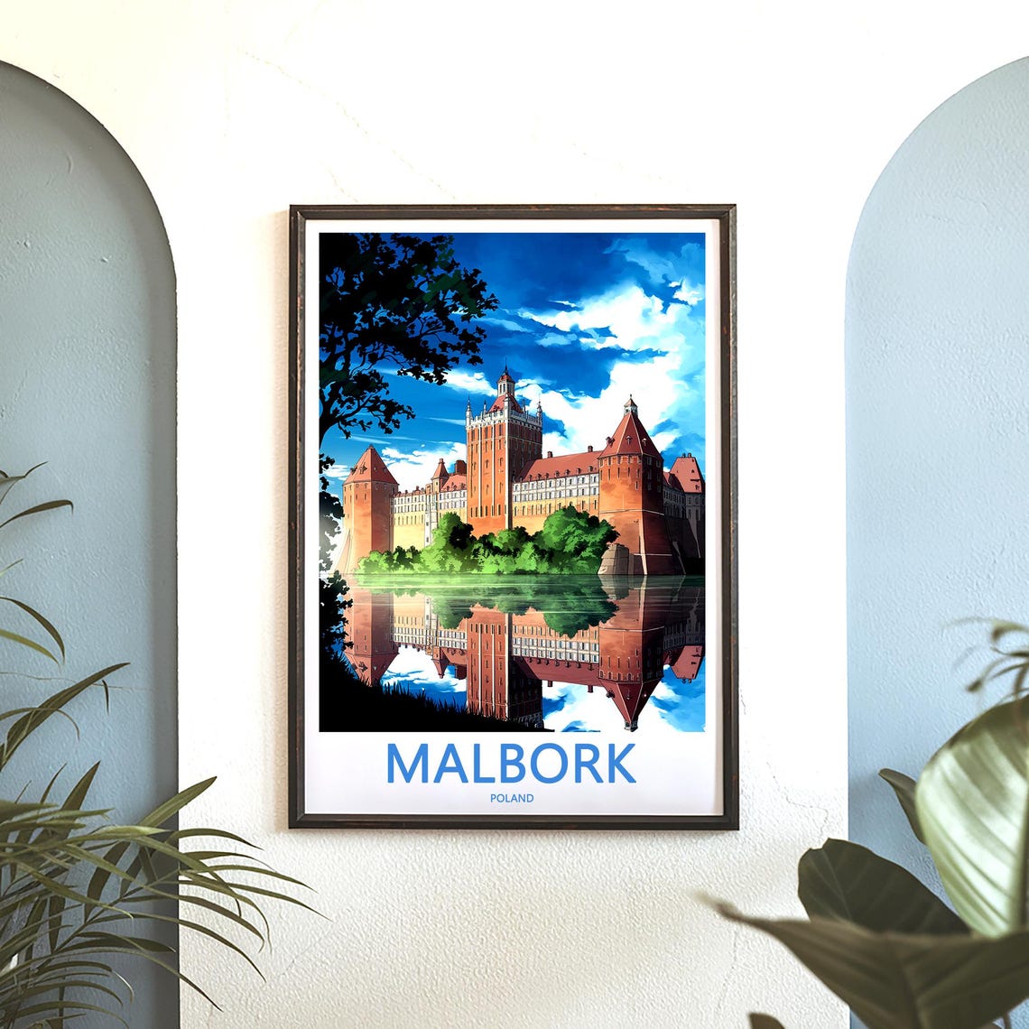 Malbork Poland Medieval Castle Mirror Reflection Illustration Poster - Image 3
