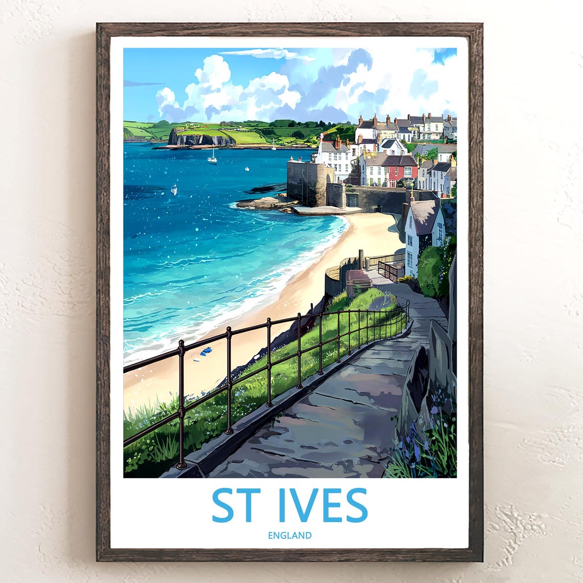 St Ives England Winding Cliffside Path Above Seaside Town Poster