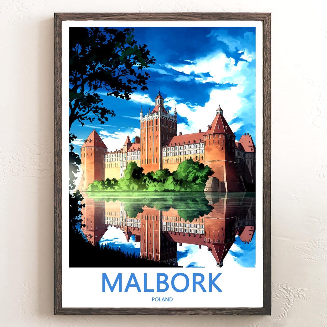 Malbork Poland Medieval Castle Mirror Reflection Illustration Poster
